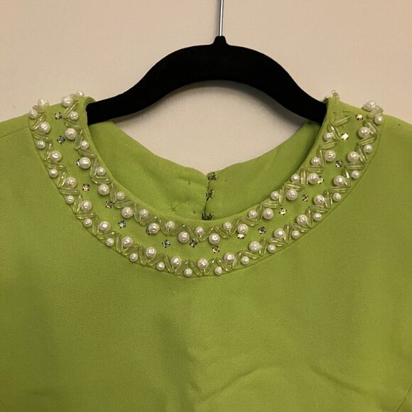 Amazing Chartreuse Cocktail Dress with Pearl Trim - Picture 5 of 9